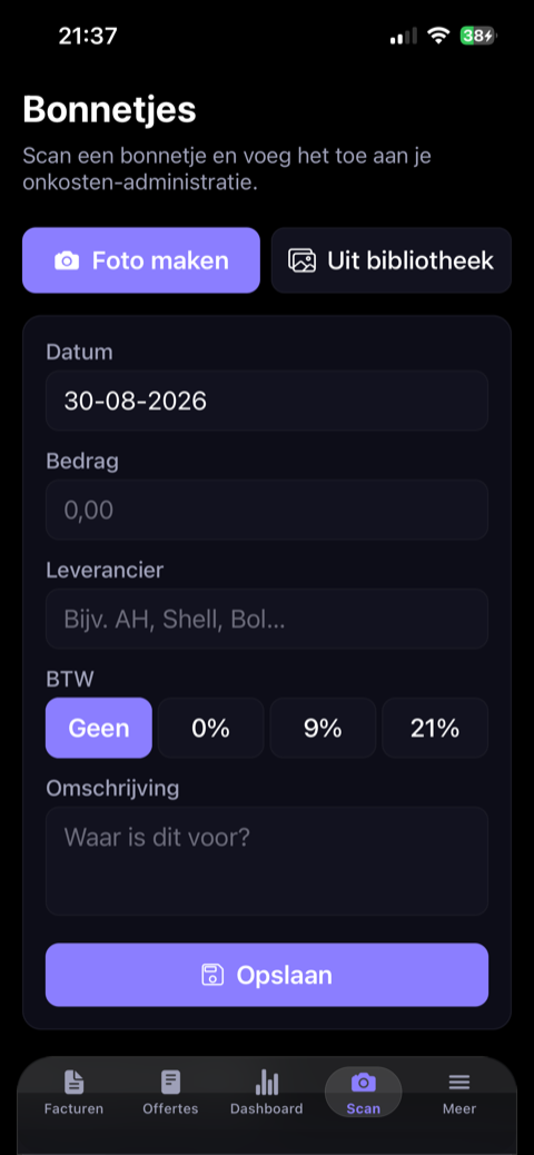 Invoisio app — bonnetjes